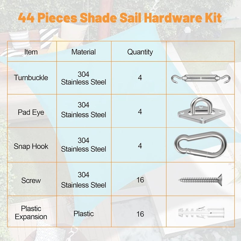 Spiglamm 6 Inch Shade Sail Hardware Kit for Triangle Rectangle Installation, 304 Stainless Steel Shade Sail Hardware Accessories for Outdoor Patio Canopy Garden, Heavy Duty Fixing Attachment 44 Pcs - Image 3